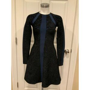 ISSA Dark Blue Velour Textured Patterned Fit & Flare Dress, Size Small